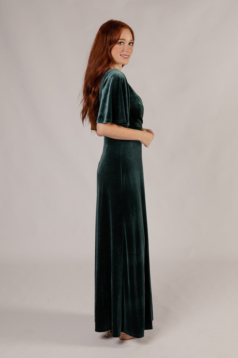 Karla Velvet V Neck Bridesmaid Dress in Emerald Green