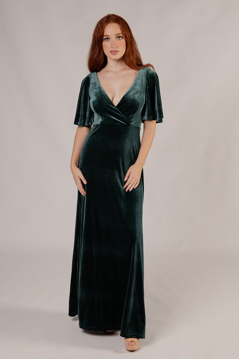 Karla Velvet V Neck Bridesmaid Dress in Emerald Green