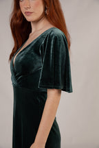 Karla Velvet V Neck Bridesmaid Dress in Emerald Green