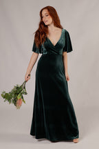 Karla Velvet V Neck Bridesmaid Dress in Emerald Green