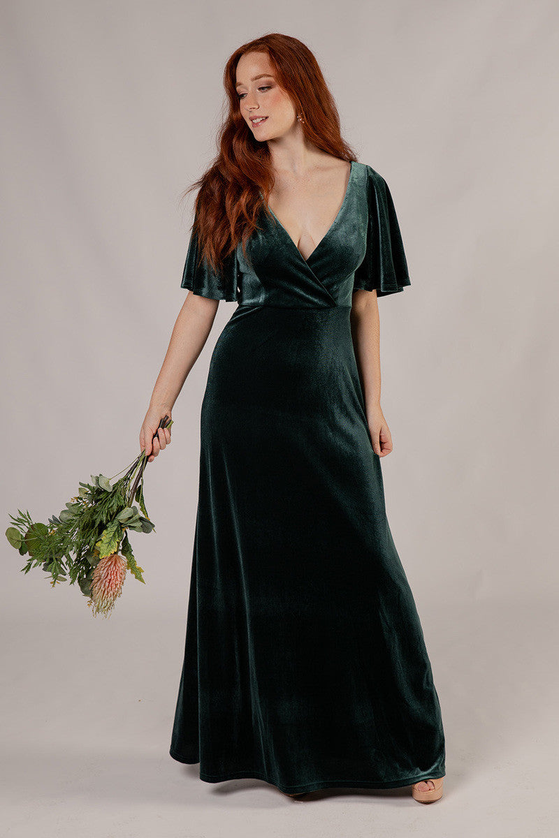 Karla Velvet V Neck Bridesmaid Dress in Emerald Green