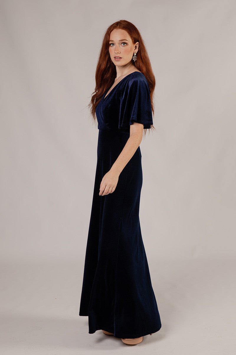 Karla Velvet V Neck Bridesmaid Dress in Navy