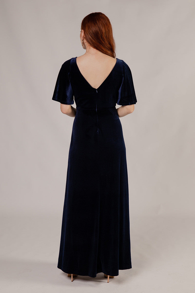 Karla Velvet V Neck Bridesmaid Dress in Navy