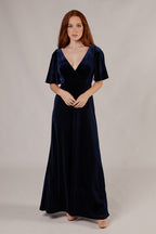 Karla Velvet V Neck Bridesmaid Dress in Navy