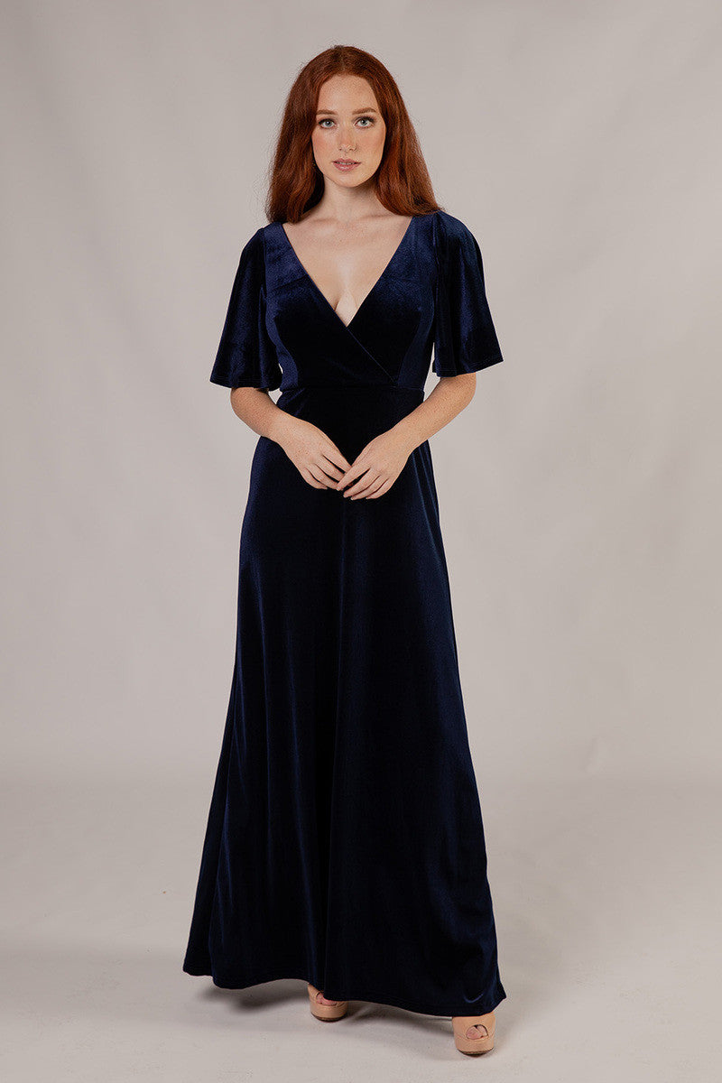 Karla Velvet V Neck Bridesmaid Dress in Navy