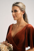 Karla Velvet V Neck Bridesmaid Dress in Copper
