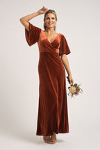 Karla Velvet V Neck Bridesmaid Dress in Copper