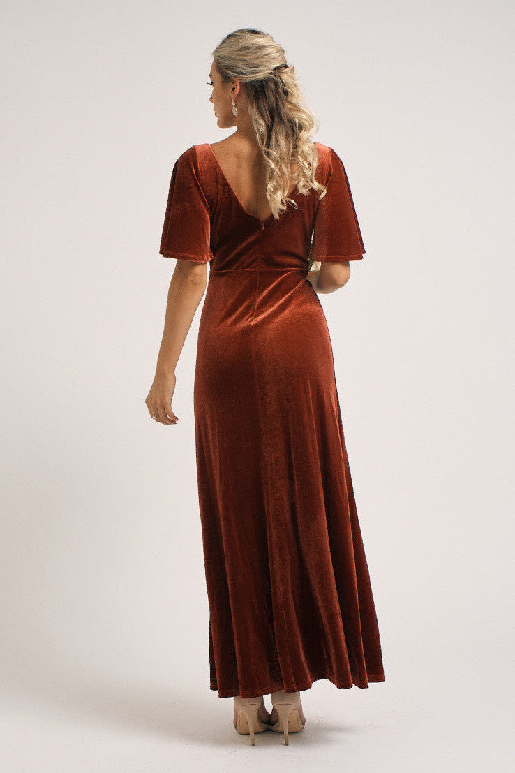 Karla Velvet V Neck Bridesmaid Dress in Copper