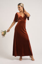 Karla Velvet V Neck Bridesmaid Dress in Copper