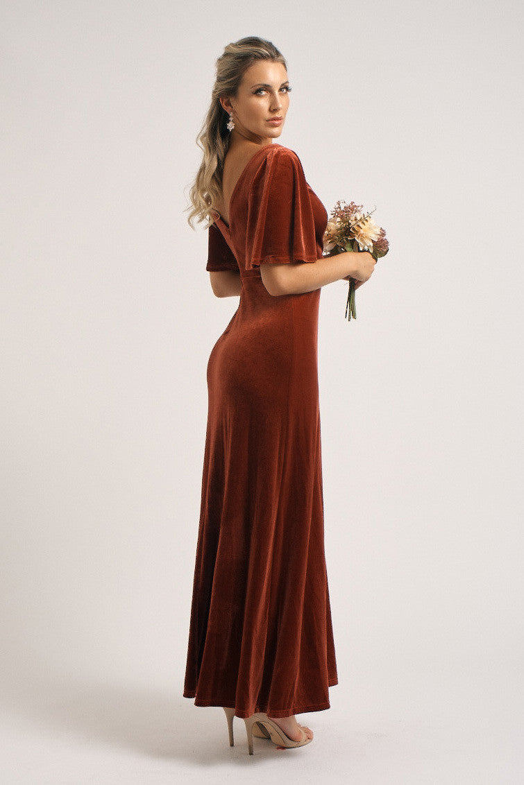 Karla Velvet V Neck Bridesmaid Dress in Copper