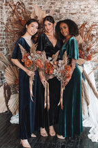 Karla Velvet V Neck Bridesmaid Dress in Emerald Green