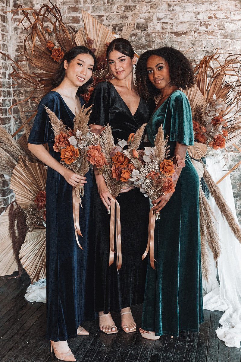 Karla Velvet V Neck Bridesmaid Dress in Emerald Green