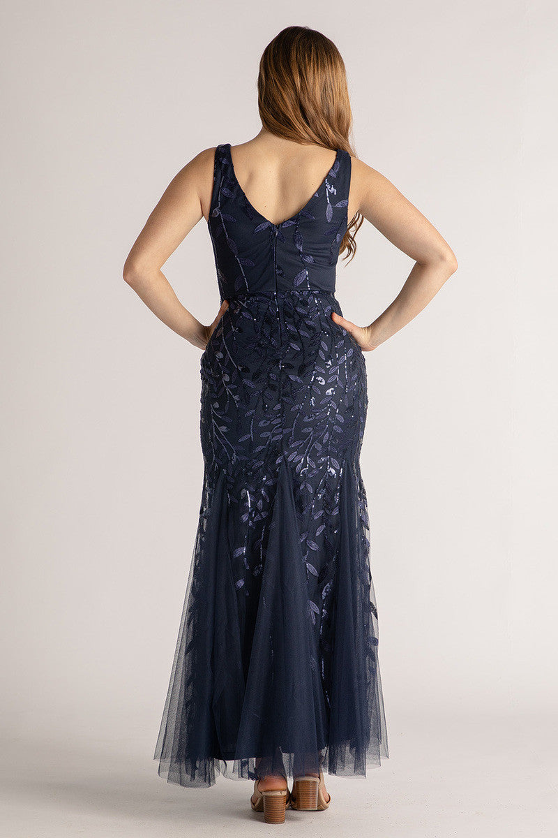 Kimora Sleeveless Sequins Tulle Mermaid Formal Dress in Navy