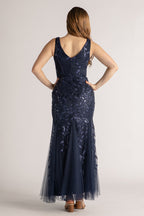 Kimora Sleeveless Sequins Tulle Mermaid Formal Dress in Navy