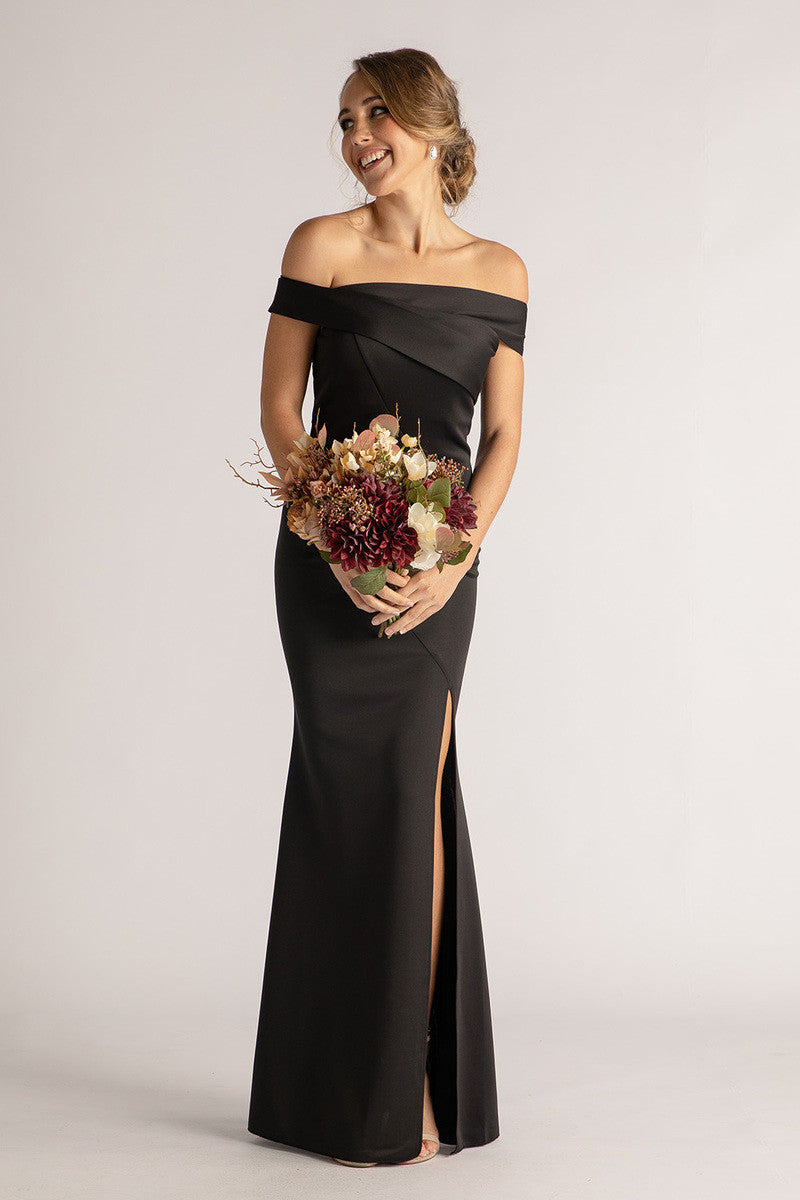 Lauren Off Shoulder Formal Bridesmaids Dress in Black