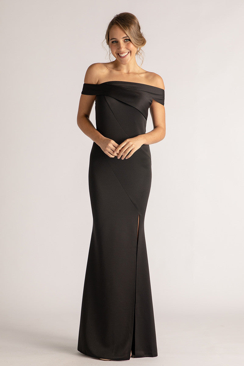Lauren Off Shoulder Formal Bridesmaids Dress in Black