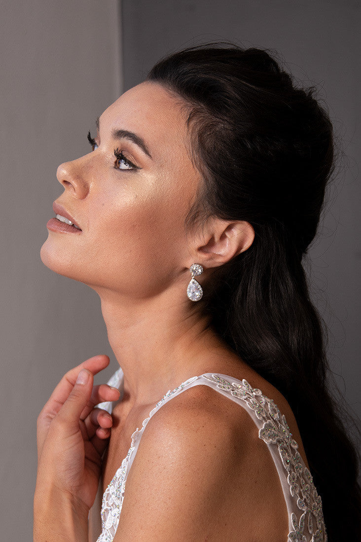 Liana Crystal Bridal Earrings in Silver