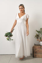 Louise Lace Sleeved Boho Wedding Dress in white