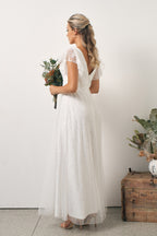 Louise Lace Sleeved Boho Wedding Dress in white
