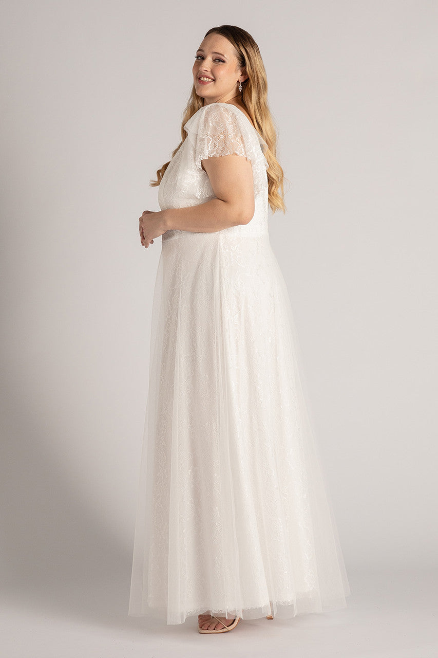 Louise Lace Sleeved Boho Wedding Dress in white