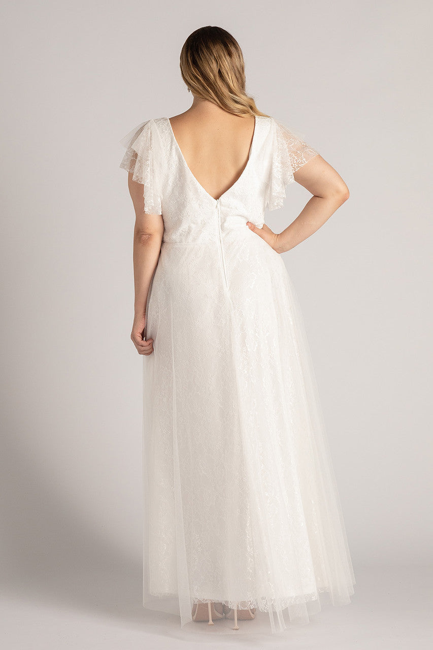 Louise Lace Sleeved Boho Wedding Dress in white