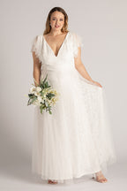Louise Lace Sleeved Boho Wedding Dress in white