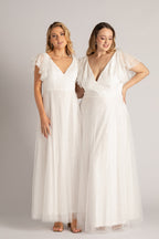 Louise Lace Sleeved Boho Wedding Dress in white