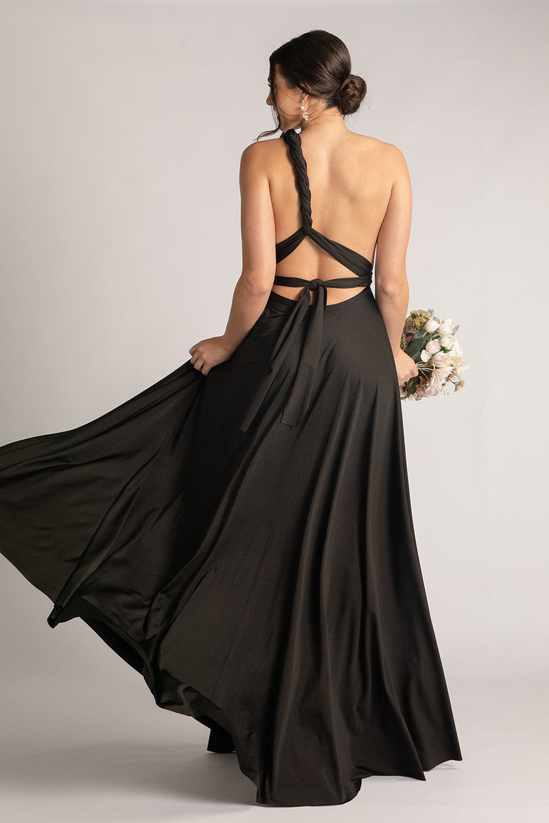 Luxe Satin Ballgown Multiway Infinity Dress in Black