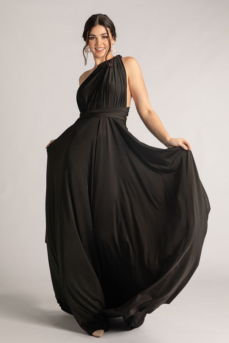 Luxe Satin Ballgown Multiway Infinity Dress in Black