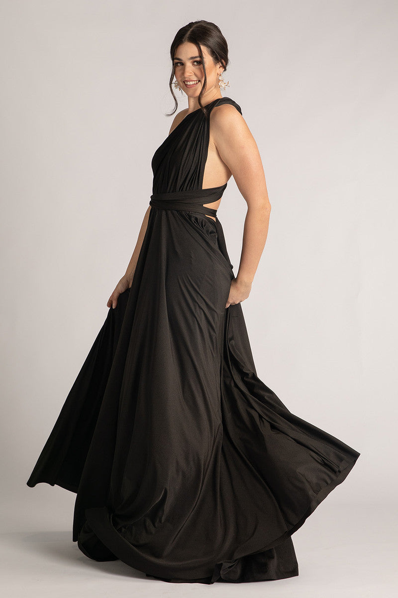 Luxe Satin Ballgown Multiway Infinity Dress in Black