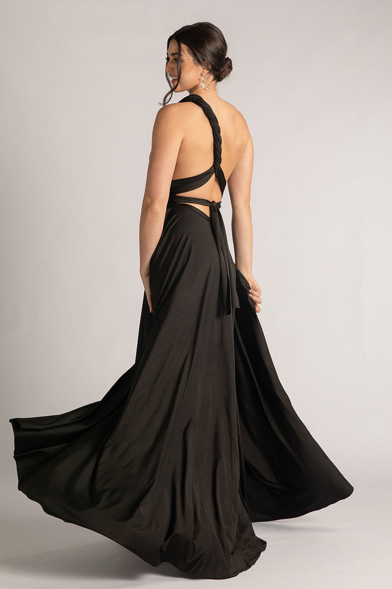 Luxe Satin Ballgown Multiway Infinity Dress in Black