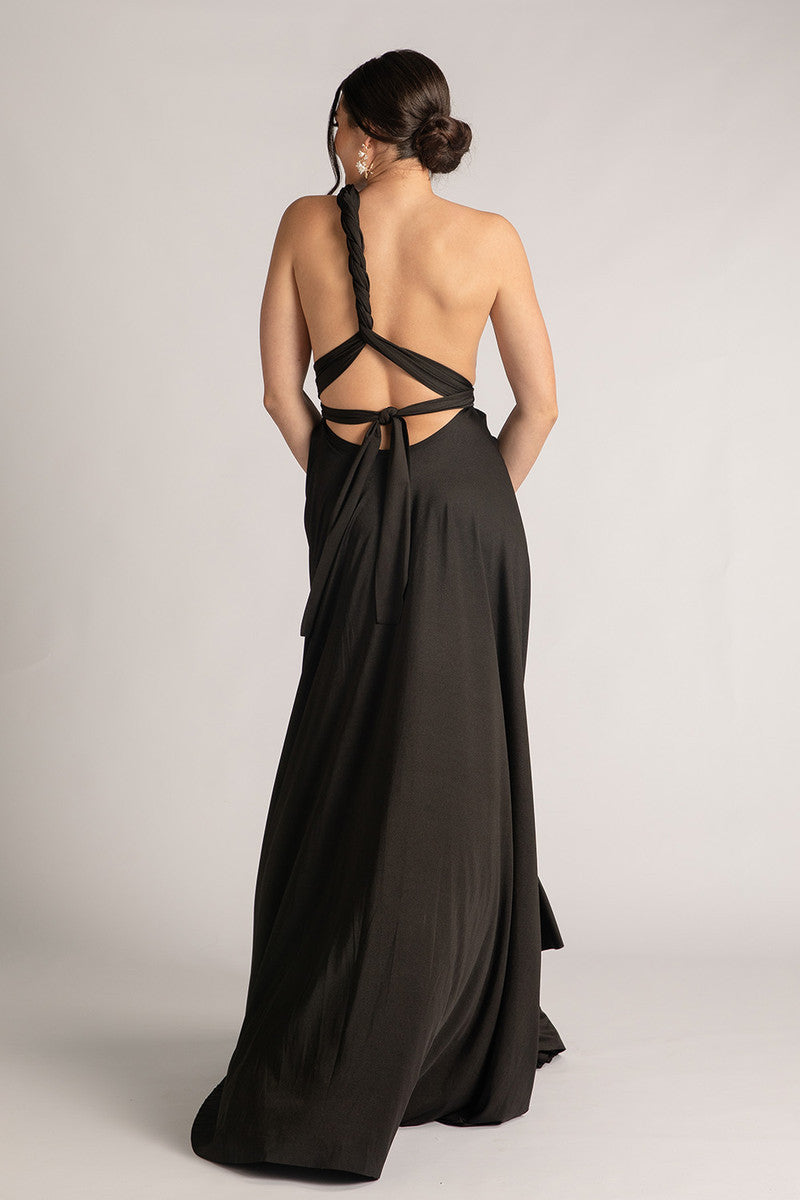 Luxe Satin Ballgown Multiway Infinity Dress in Black