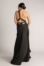 Luxe Satin Ballgown Multiway Infinity Dress in Black