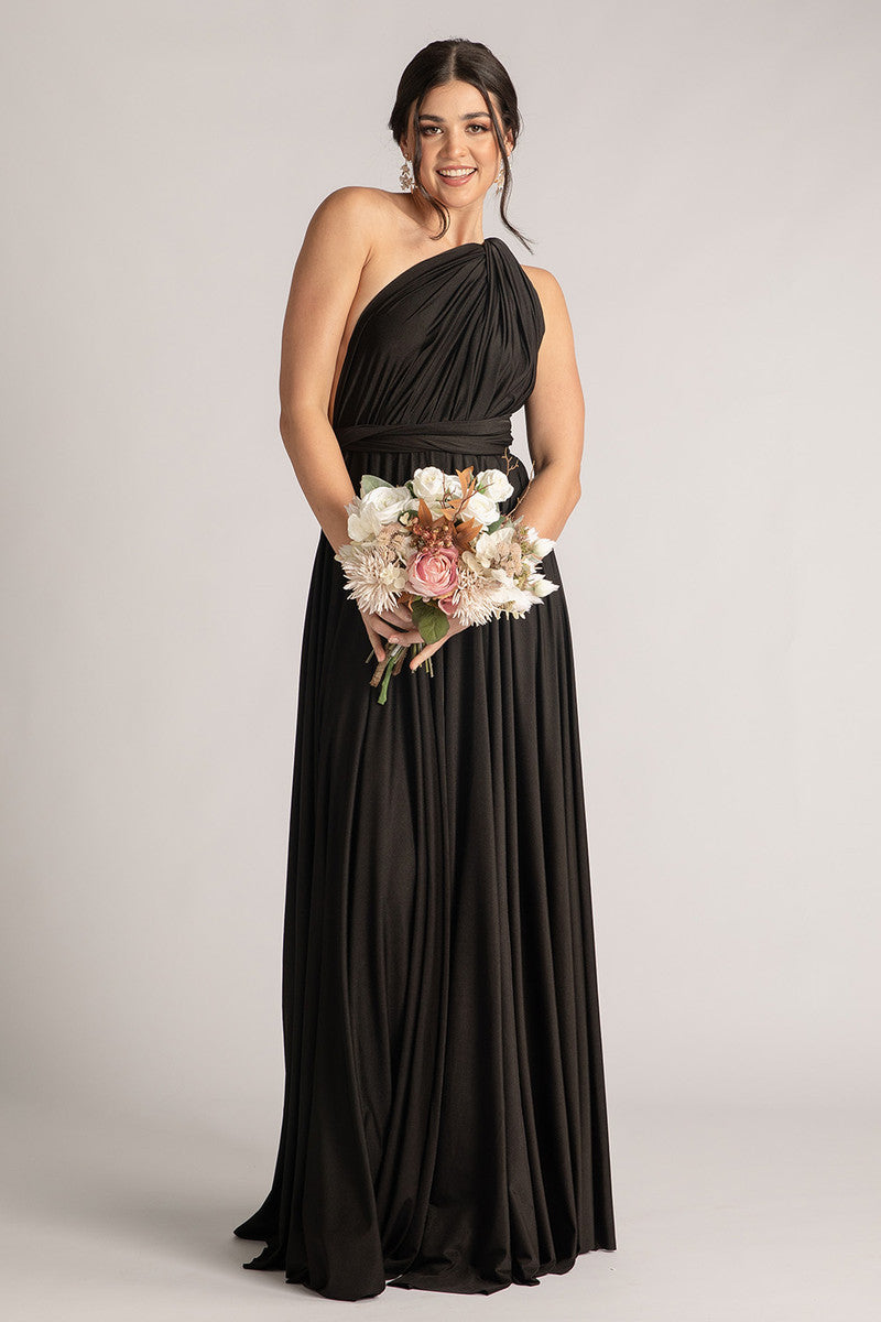 Luxe Satin Ballgown Multiway Infinity Dress in Black
