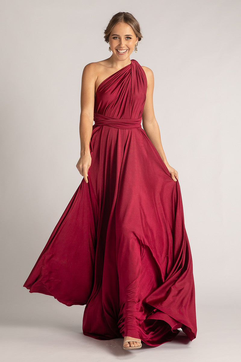 Luxe Satin Ballgown Multiway Infinity Dress in Burgundy