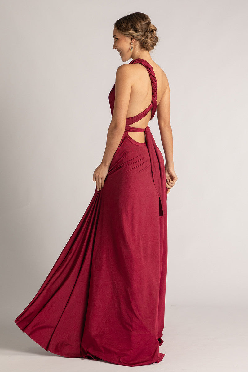 Luxe Satin Ballgown Multiway Infinity Dress in Burgundy