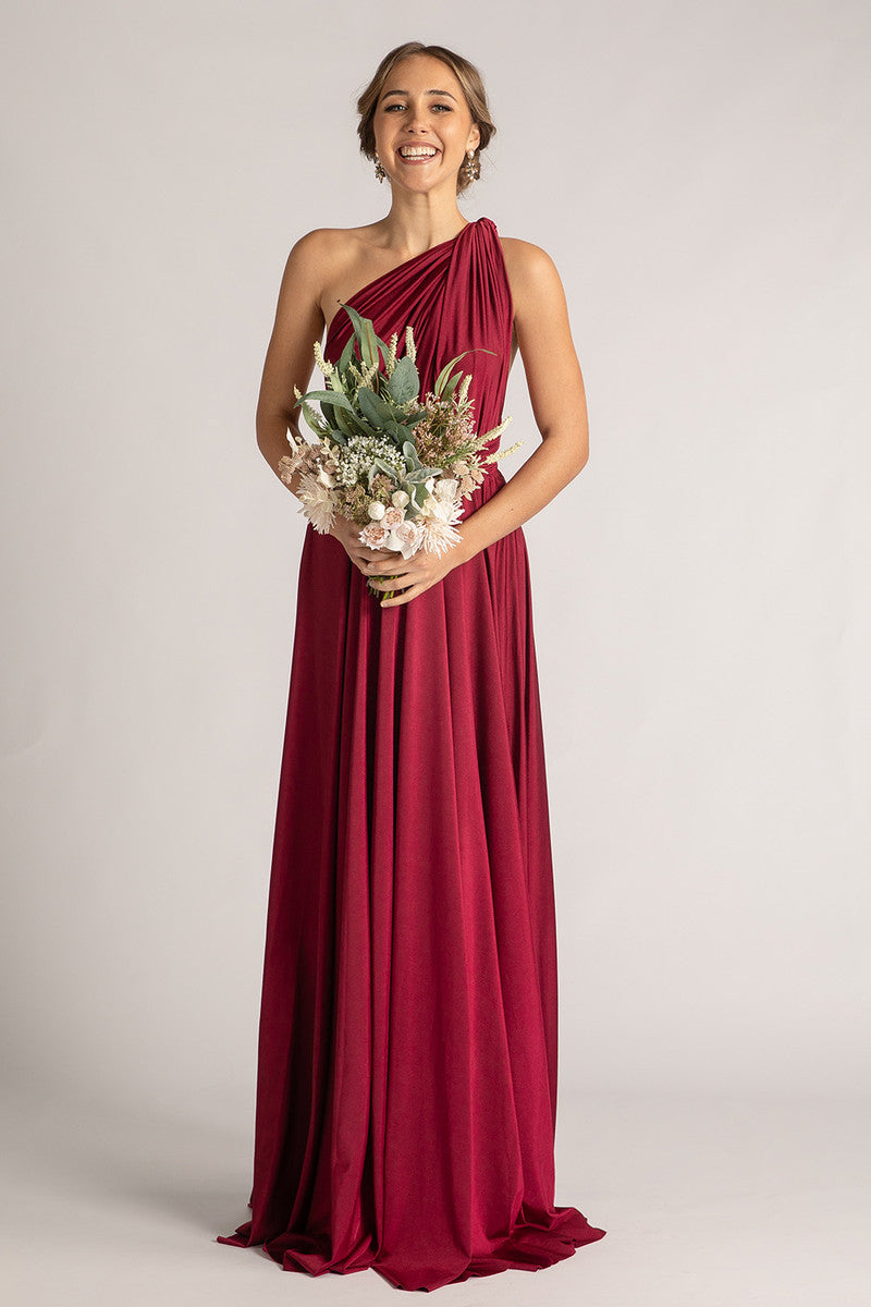 Luxe Satin Ballgown Multiway Infinity Dress in Burgundy