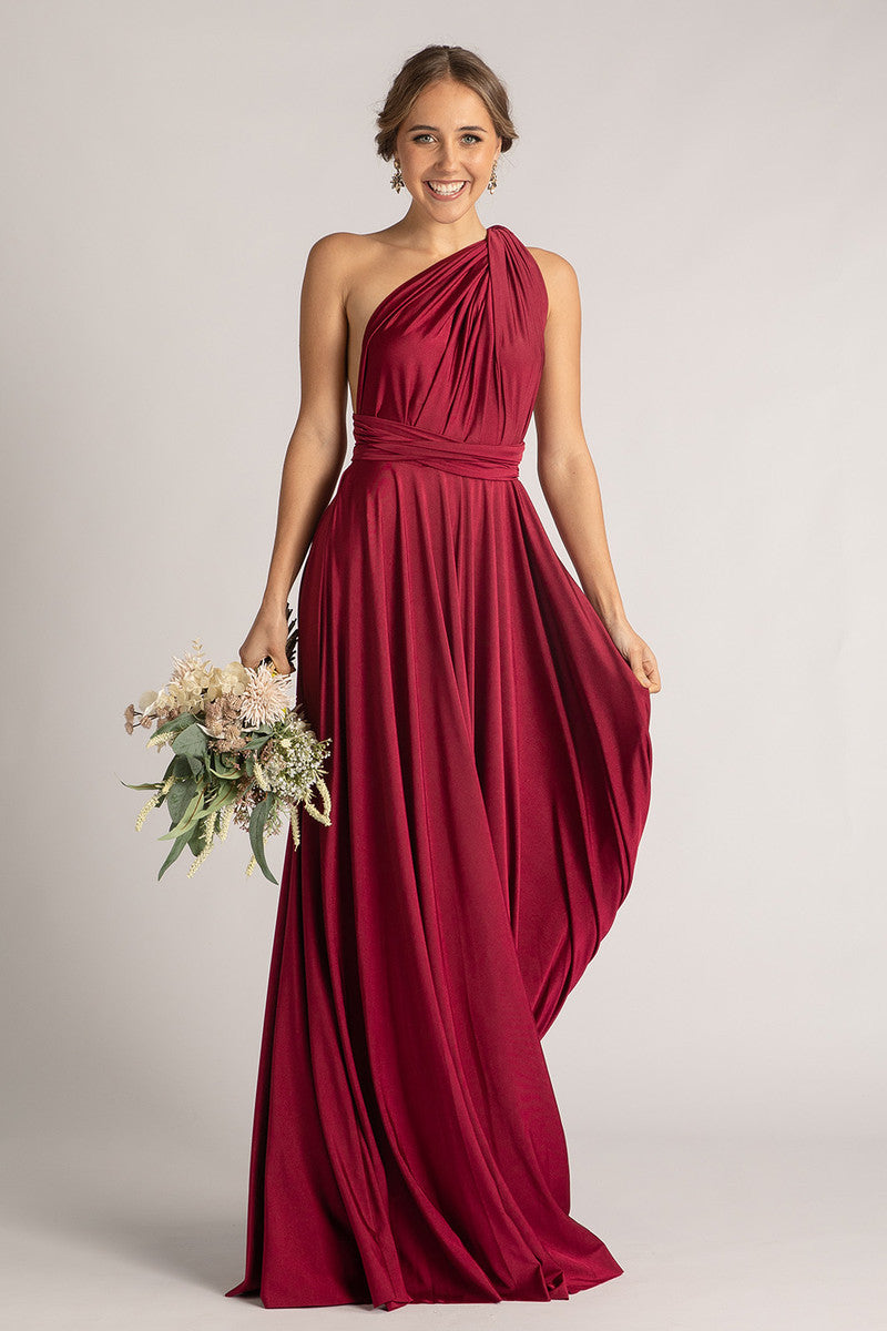 Luxe Satin Ballgown Multiway Infinity Dress in Burgundy