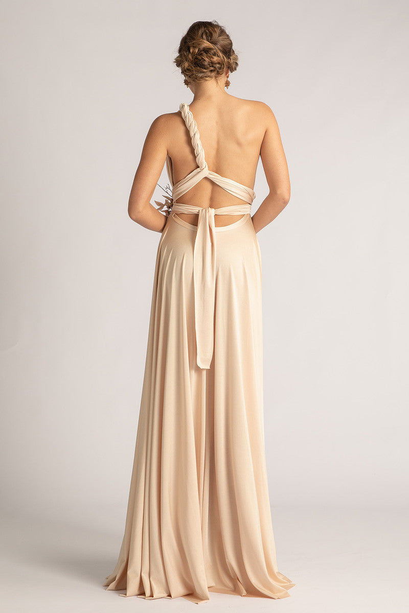 Luxe Satin Ballgown Multiway Infinity Dress in Champagne