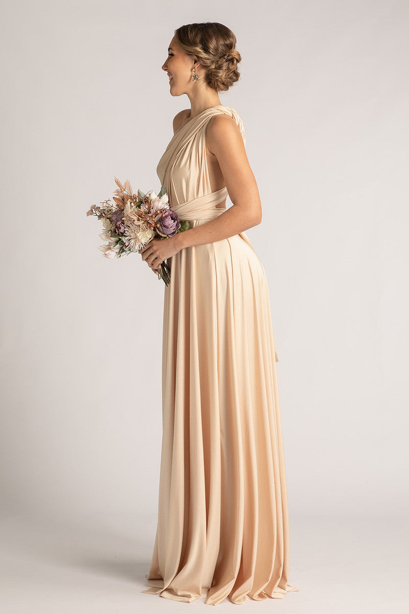 Luxe Satin Ballgown Multiway Infinity Dress in Champagne