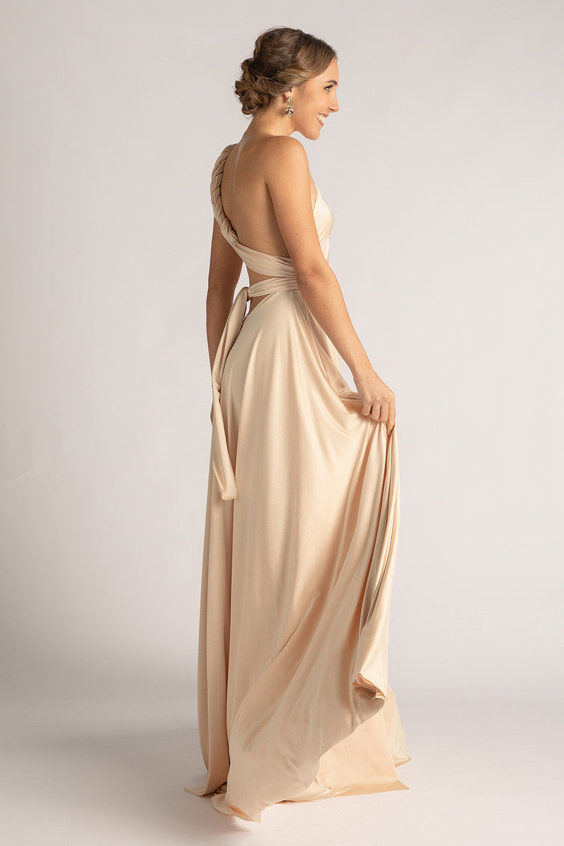 Luxe Satin Ballgown Multiway Infinity Dress in Champagne