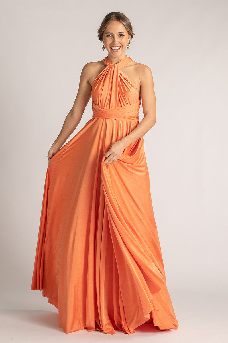 Luxe Satin Ballgown Multiway Infinity Dress in Coral