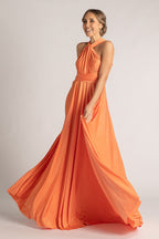 Luxe Satin Ballgown Multiway Infinity Dress in Coral