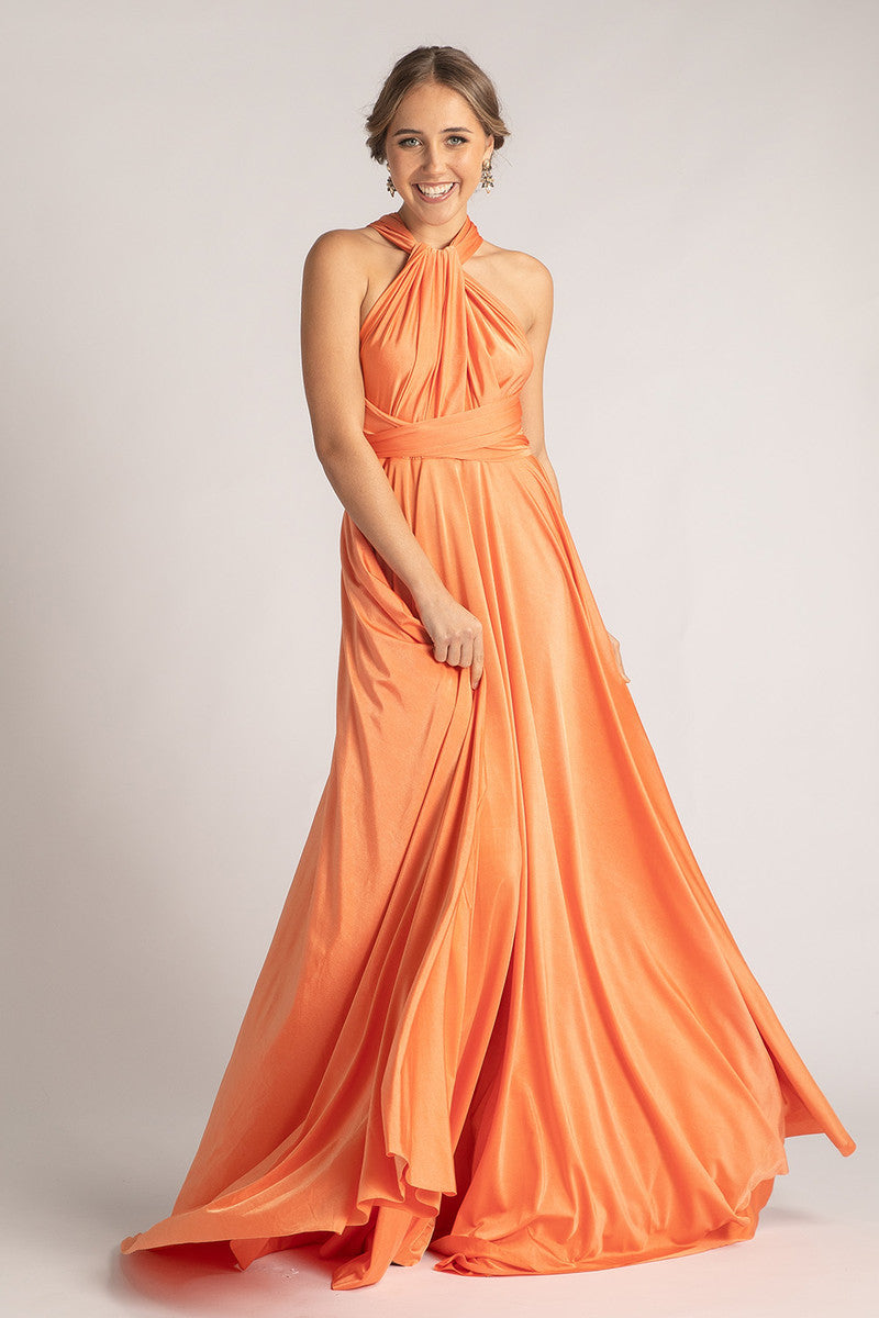 Luxe Satin Ballgown Multiway Infinity Dress in Coral