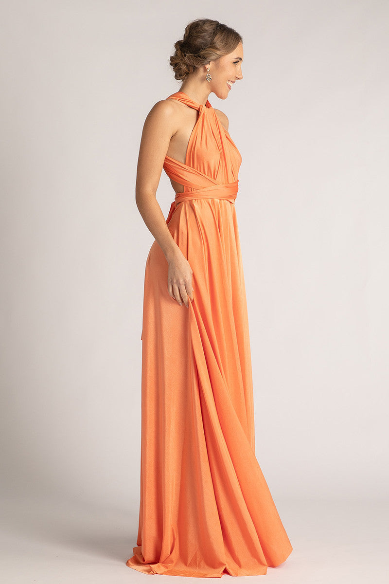 Luxe Satin Ballgown Multiway Infinity Dress in Coral