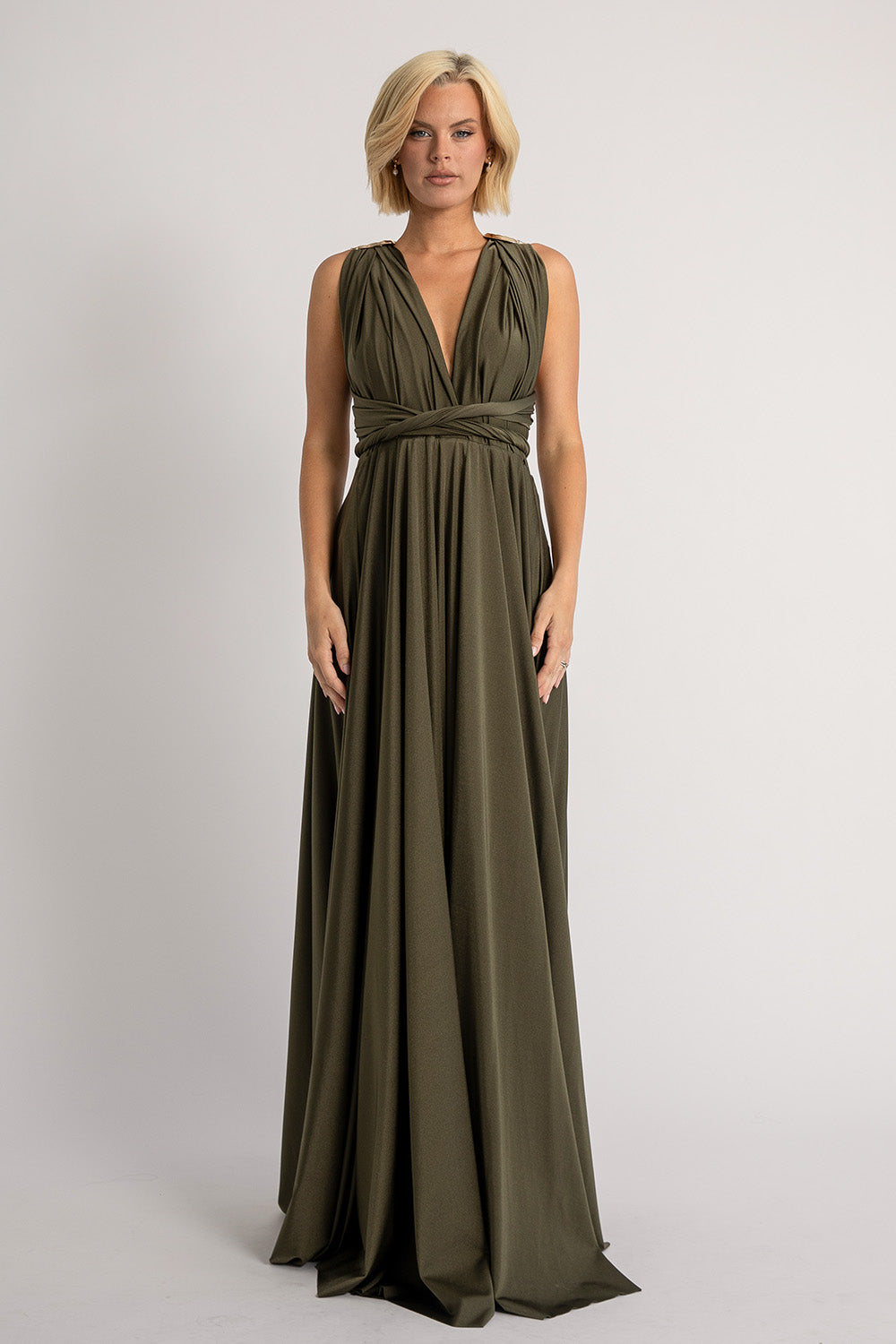 Luxe Satin Infinity Dress in Dark Olive | Multiway
