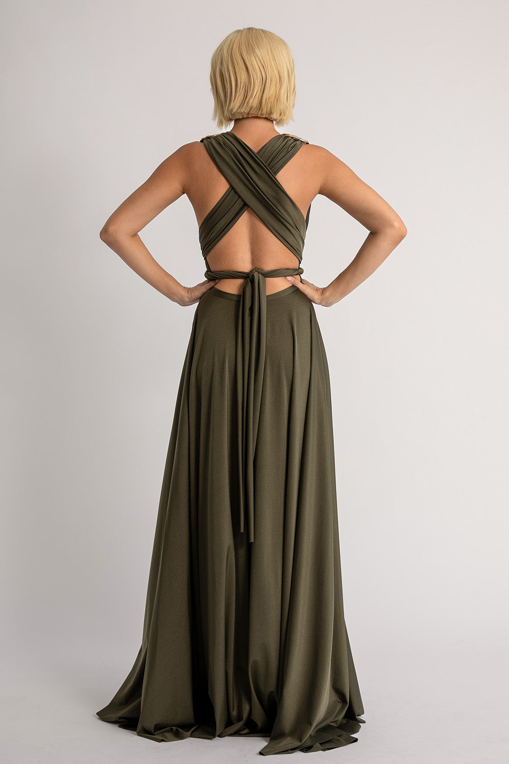 Luxe Satin Ballgown Multiway Infinity Dress in Dark Olive