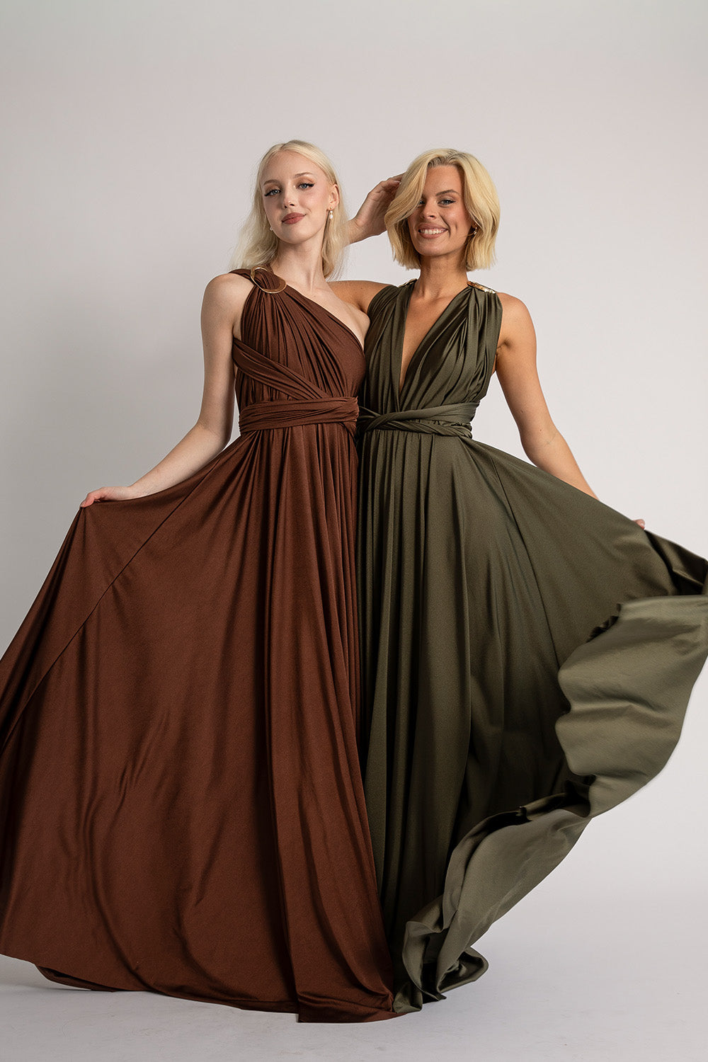 Luxe Satin Ballgown Multiway Infinity Dress in Dark Olive