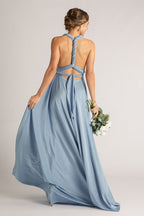 Luxe Satin Ballgown Multiway Infinity Dress in Dusty Blue