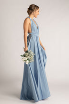 Luxe Satin Ballgown Multiway Infinity Dress in Dusty Blue